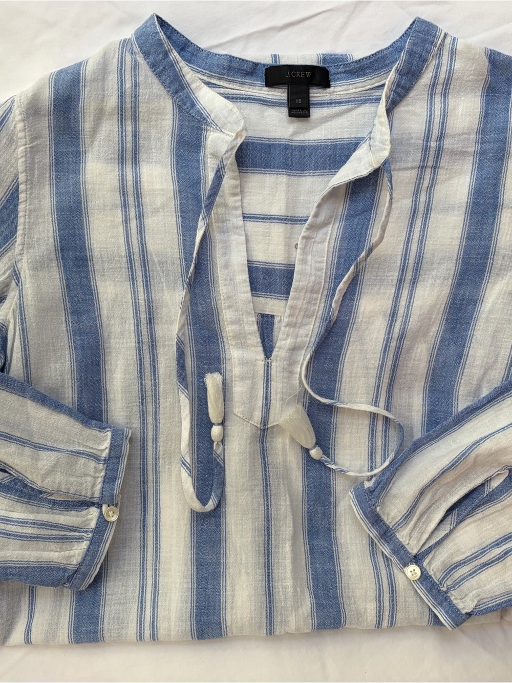 J. Crew White and Light Blue Striped Linen Top/ Cover up size XS